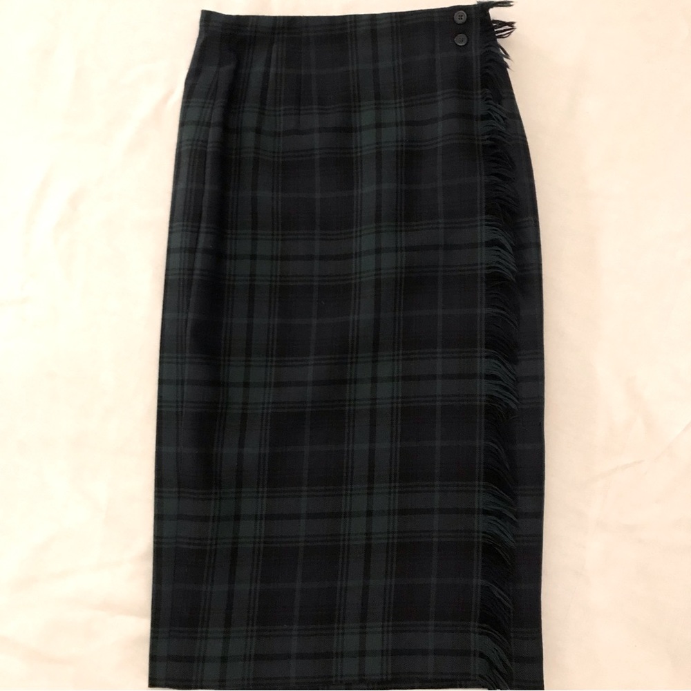 Vintage Rafaella Wool Plaid Wrap Skirt with fringe